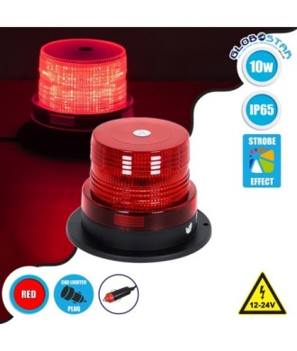 GloboStar® 85150 PRO Series Φάρος Σήμανσης Οχήματος Πυροσβεστικής για Αυτοκίνητα & Φορτηγά STROBE LED 10W DC 12-24V Αδιάβροχος IP65 Κόκκινο